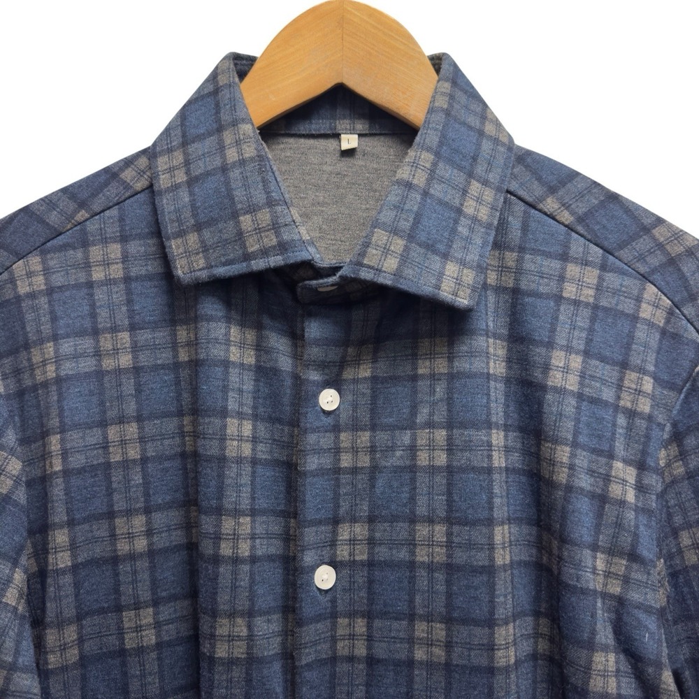 State & Liberty Mens Sz Large Athletic Blue/Gray Plaid Performance Flannel Shirt